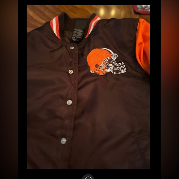 BOYS  Brown and Orange  CLEVELAND BROWNS  Jacket Embroidered letters and helmet - Picture 9 of 11